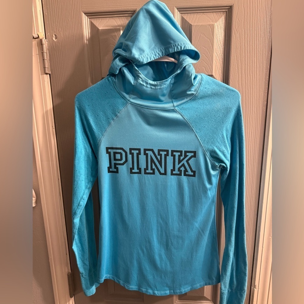 Victoria Secret PINK Women’s blue long sleeve hooded pullover top Size XS - Picture 1 of 9